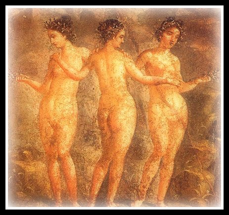 Fresco from Pompeii, House of Titus Dentatus Panthera, ca 65 -79 AD; Museo Archeologico Nazionale di Napoli - Three Graces