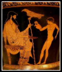 Ganymede pouring Zeus a libation. 480 BC.  