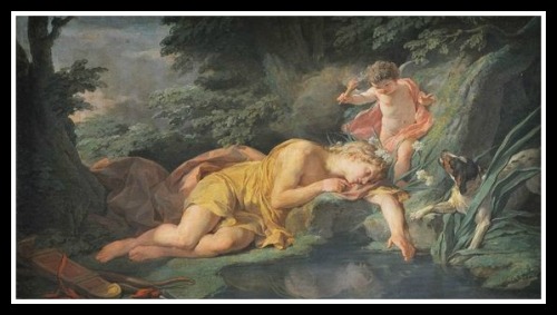 "Narcissus transforms into a flower" by Nicolas-Bernard Lépicié (1771).-