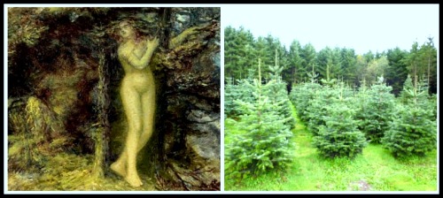 On the Left: "Pan and Pitys" by Edward Calvert. 1850. On the Right: Fir Trees.
